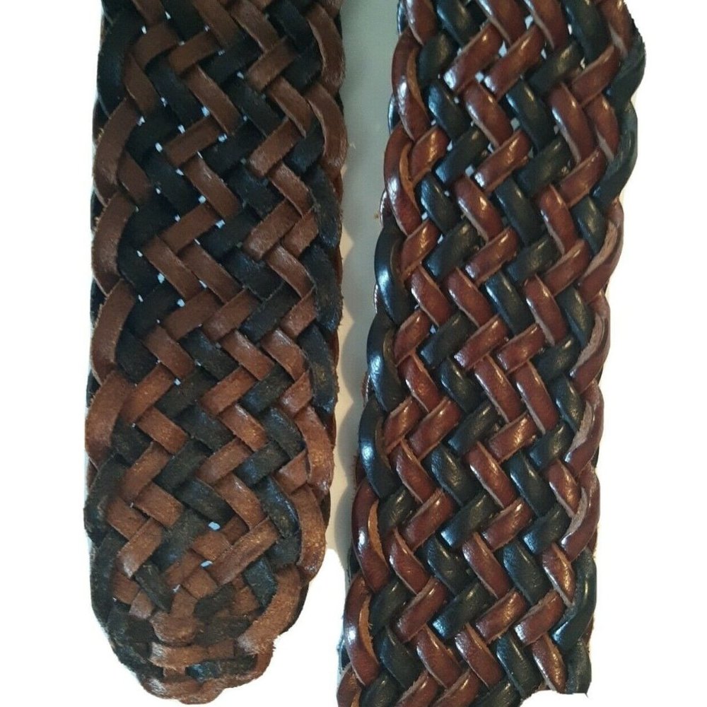 Brighton Braided Belt Brown Black Silver Embossed Buckle Small 28 - Picture 7 of 7